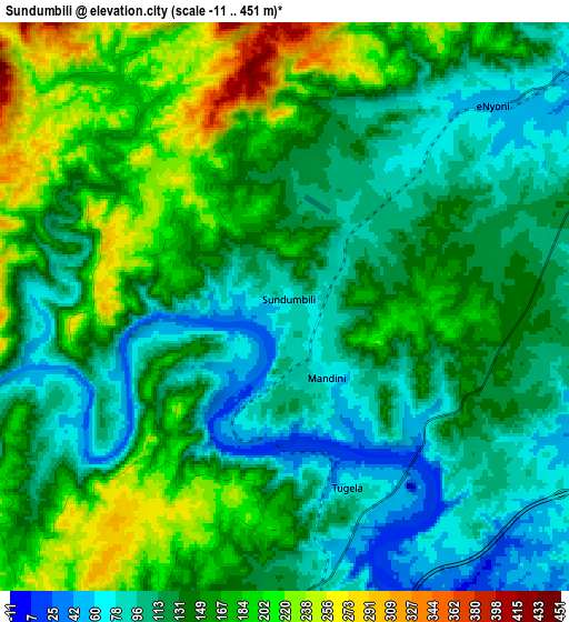 Zoom OUT 2x Sundumbili, South Africa elevation map