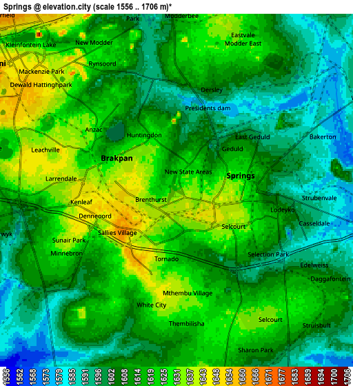 Zoom OUT 2x Springs, South Africa elevation map