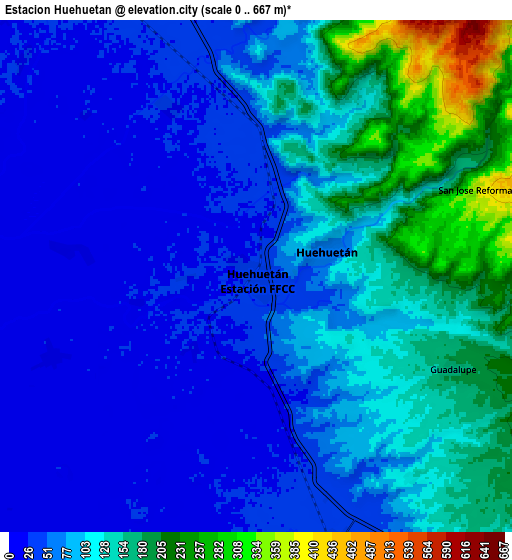 Zoom OUT 2x Estación Huehuetán, Mexico elevation map