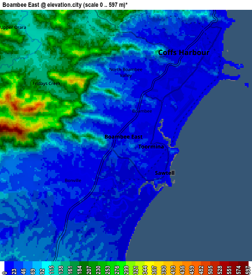 Zoom OUT 2x Boambee East, Australia elevation map