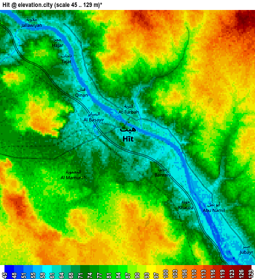 Zoom OUT 2x Hīt, Iraq elevation map