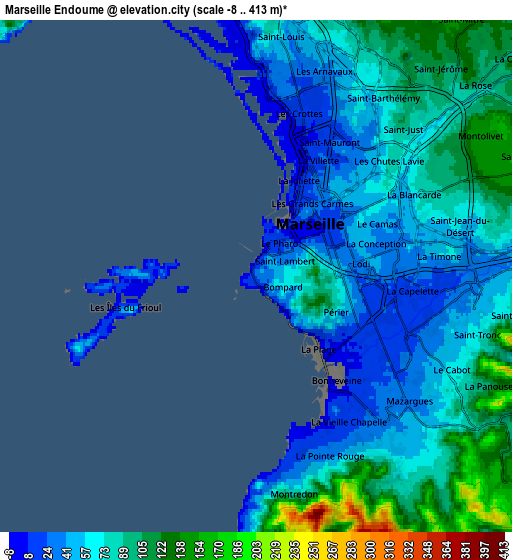 Zoom OUT 2x Marseille Endoume, France elevation map