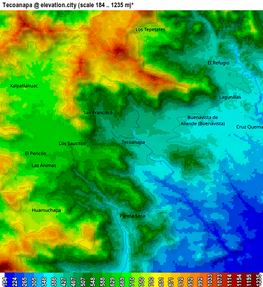 Zoom OUT 2x Tecoanapa, Mexico elevation map