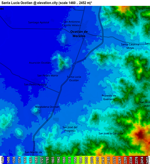 Zoom OUT 2x Santa Lucía Ocotlán, Mexico elevation map