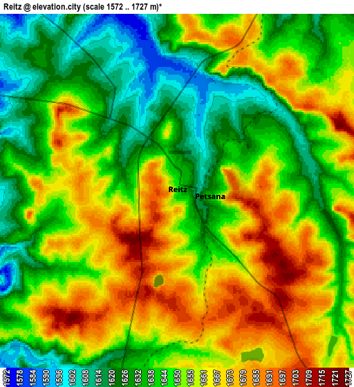 Zoom OUT 2x Reitz, South Africa elevation map