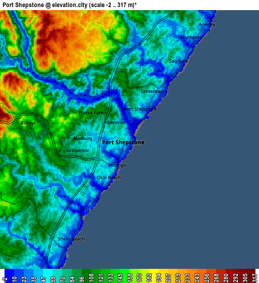Zoom OUT 2x Port Shepstone, South Africa elevation map