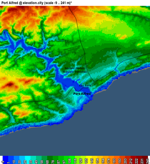 Zoom OUT 2x Port Alfred, South Africa elevation map