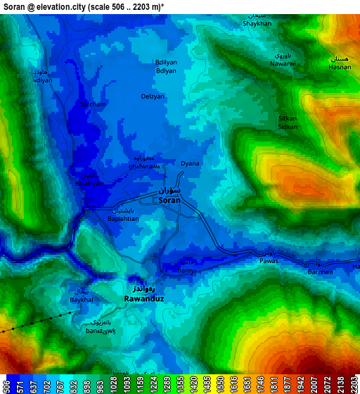Zoom OUT 2x Soran, Iraq elevation map