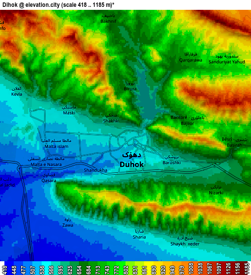Zoom OUT 2x Dihok, Iraq elevation map
