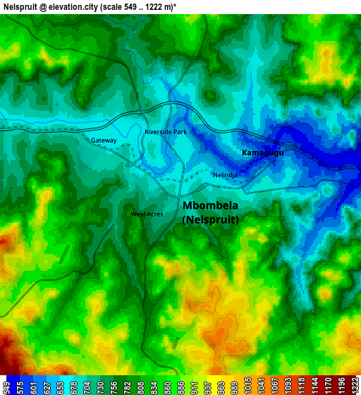 Zoom OUT 2x Nelspruit, South Africa elevation map