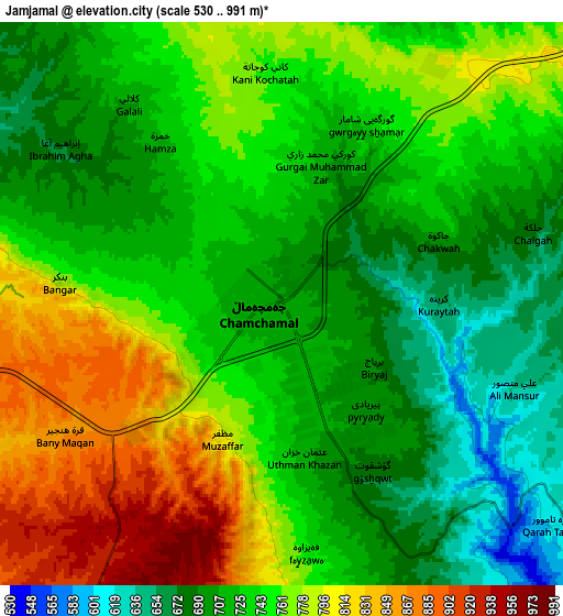 Zoom OUT 2x Jamjamāl, Iraq elevation map
