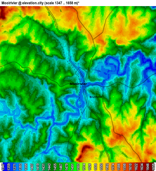 Zoom OUT 2x Mooirivier, South Africa elevation map