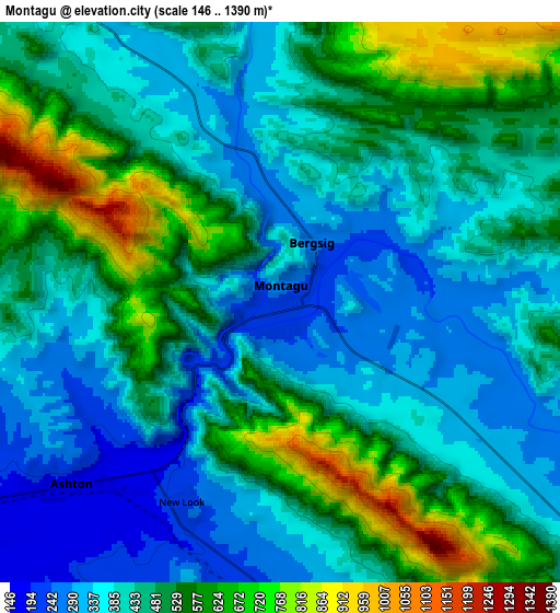 Zoom OUT 2x Montagu, South Africa elevation map