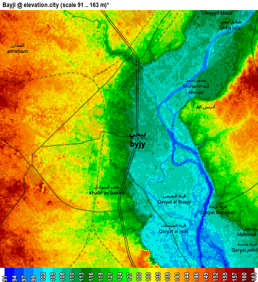 Zoom OUT 2x Bayjī, Iraq elevation map