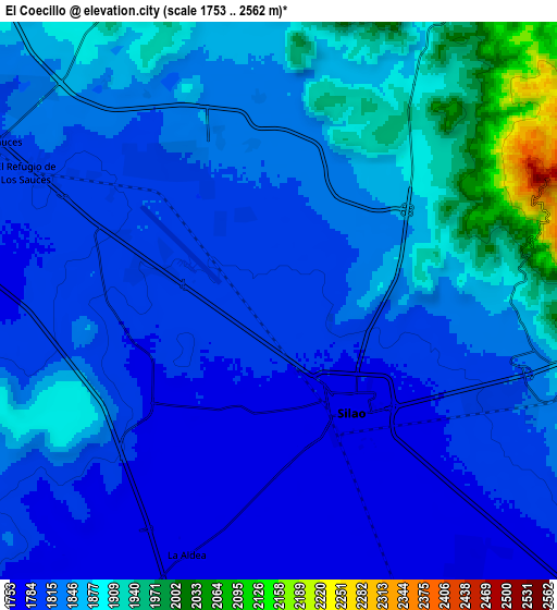 Zoom OUT 2x El Coecillo, Mexico elevation map