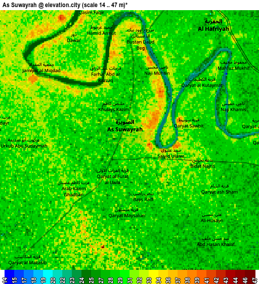 Zoom OUT 2x Aş Şuwayrah, Iraq elevation map