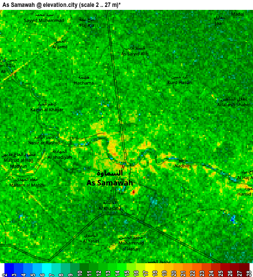 Zoom OUT 2x As Samawah, Iraq elevation map