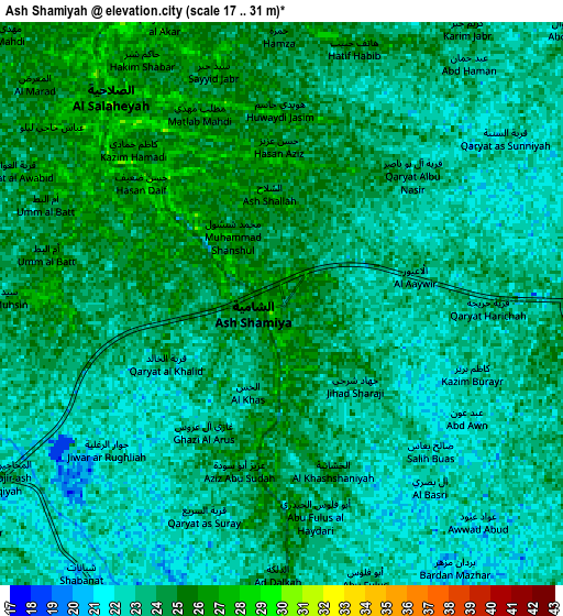 Zoom OUT 2x Ash Shāmīyah, Iraq elevation map