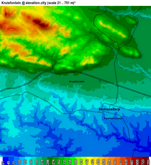 Zoom OUT 2x Kruisfontein, South Africa elevation map