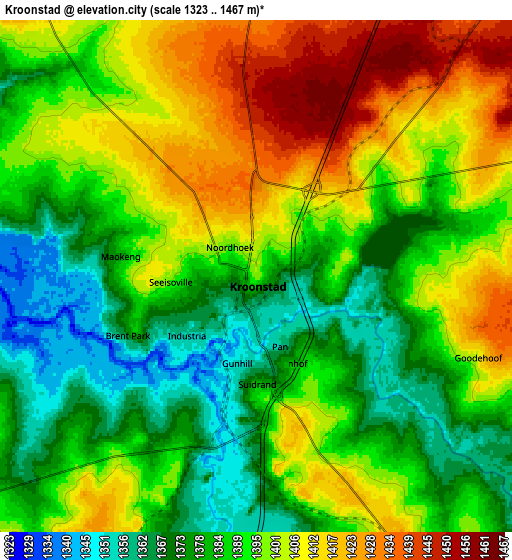 Zoom OUT 2x Kroonstad, South Africa elevation map
