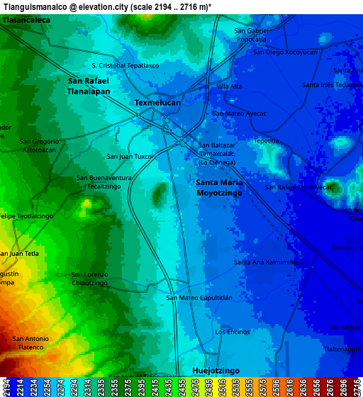 Zoom OUT 2x Tianguismanalco, Mexico elevation map