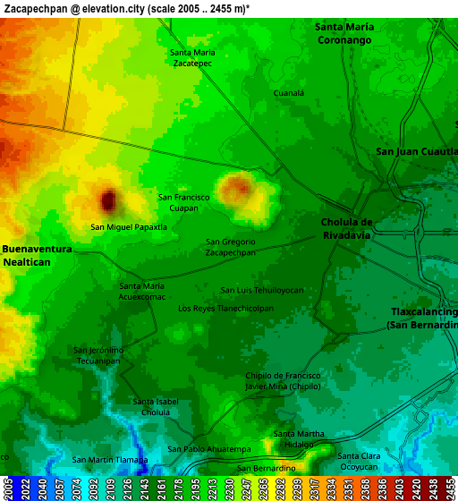 Zoom OUT 2x Zacapechpan, Mexico elevation map