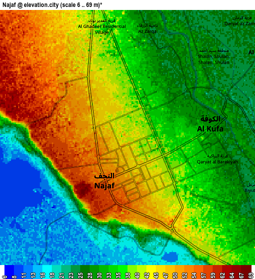 Zoom OUT 2x Najaf, Iraq elevation map