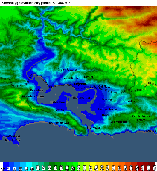 Zoom OUT 2x Knysna, South Africa elevation map