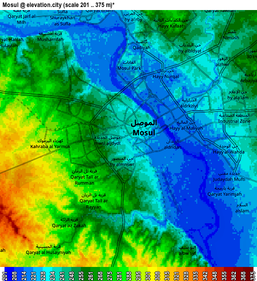 Zoom OUT 2x Mosul, Iraq elevation map