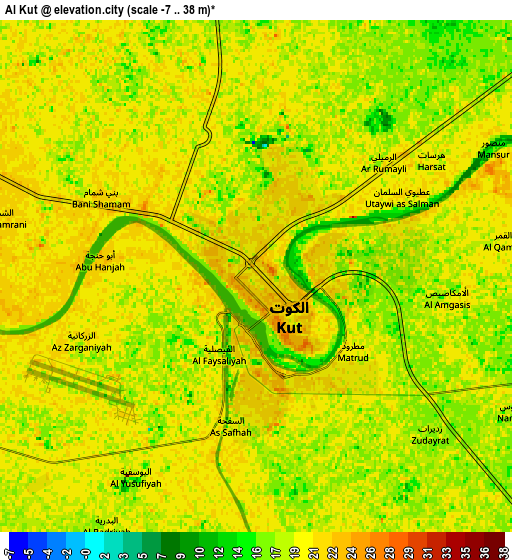 Zoom OUT 2x Al Kūt, Iraq elevation map