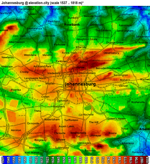 Zoom OUT 2x Johannesburg, South Africa elevation map