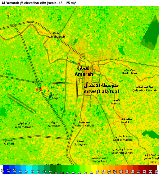 Zoom OUT 2x Al ‘Amārah, Iraq elevation map