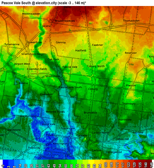 Zoom OUT 2x Pascoe Vale South, Australia elevation map