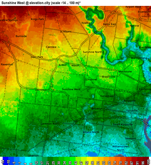 Zoom OUT 2x Sunshine West, Australia elevation map