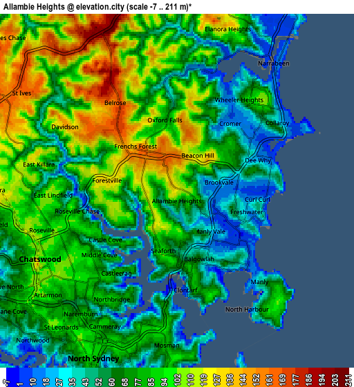 Zoom OUT 2x Allambie Heights, Australia elevation map