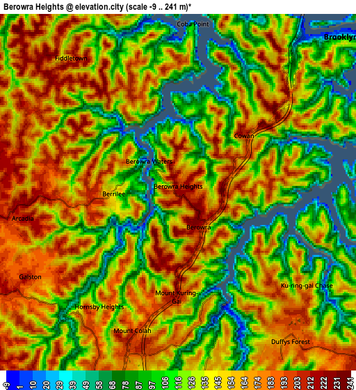 Zoom OUT 2x Berowra Heights, Australia elevation map