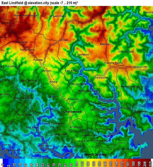 Zoom OUT 2x East Lindfield, Australia elevation map