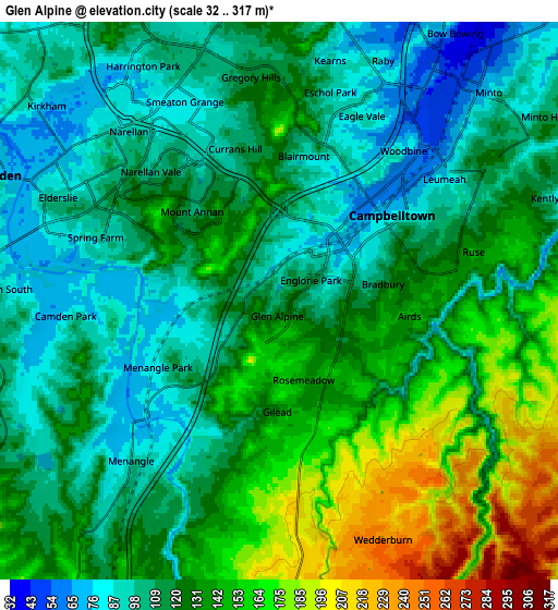 Zoom OUT 2x Glen Alpine, Australia elevation map