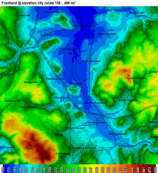 Zoom OUT 2x Friedland, Germany elevation map