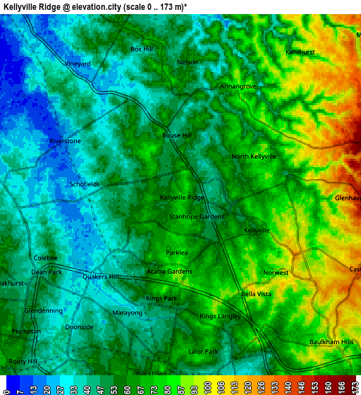 Zoom OUT 2x Kellyville Ridge, Australia elevation map