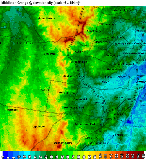 Zoom OUT 2x Middleton Grange, Australia elevation map