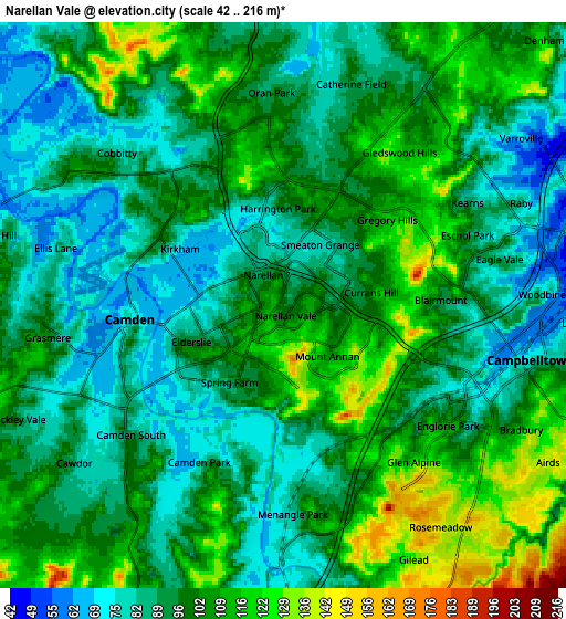 Zoom OUT 2x Narellan Vale, Australia elevation map