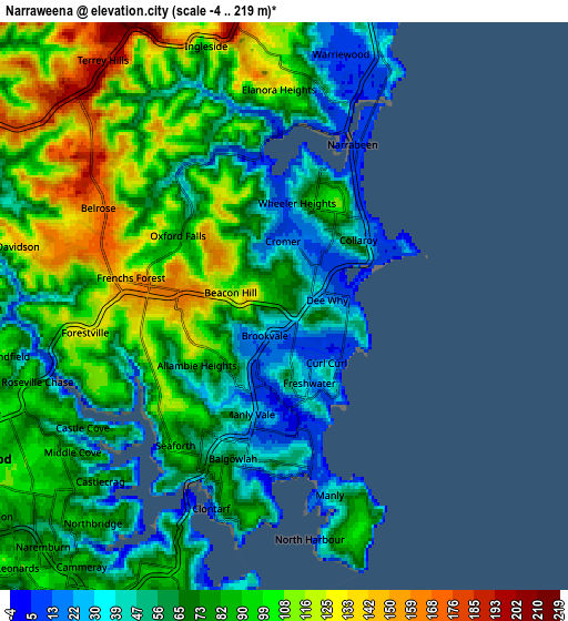 Zoom OUT 2x Narraweena, Australia elevation map