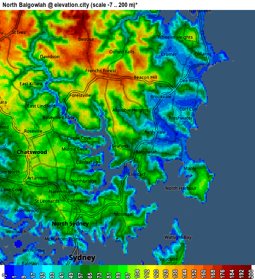 Zoom OUT 2x North Balgowlah, Australia elevation map