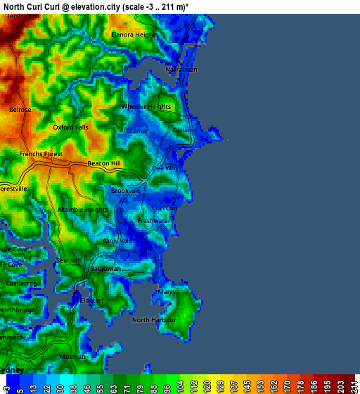 Zoom OUT 2x North Curl Curl, Australia elevation map