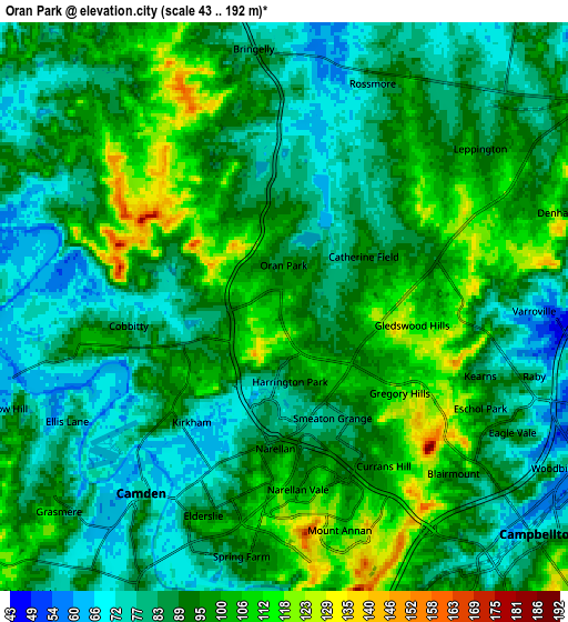 Zoom OUT 2x Oran Park, Australia elevation map