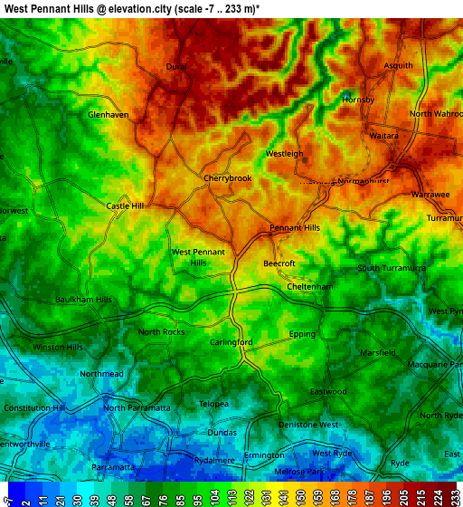 Zoom OUT 2x West Pennant Hills, Australia elevation map