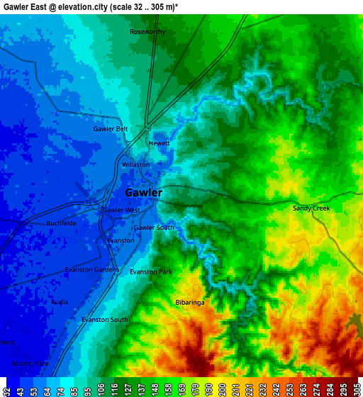 Zoom OUT 2x Gawler East, Australia elevation map