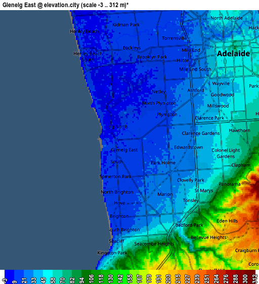 Zoom OUT 2x Glenelg East, Australia elevation map