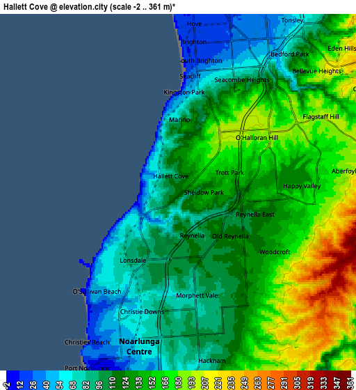 Zoom OUT 2x Hallett Cove, Australia elevation map